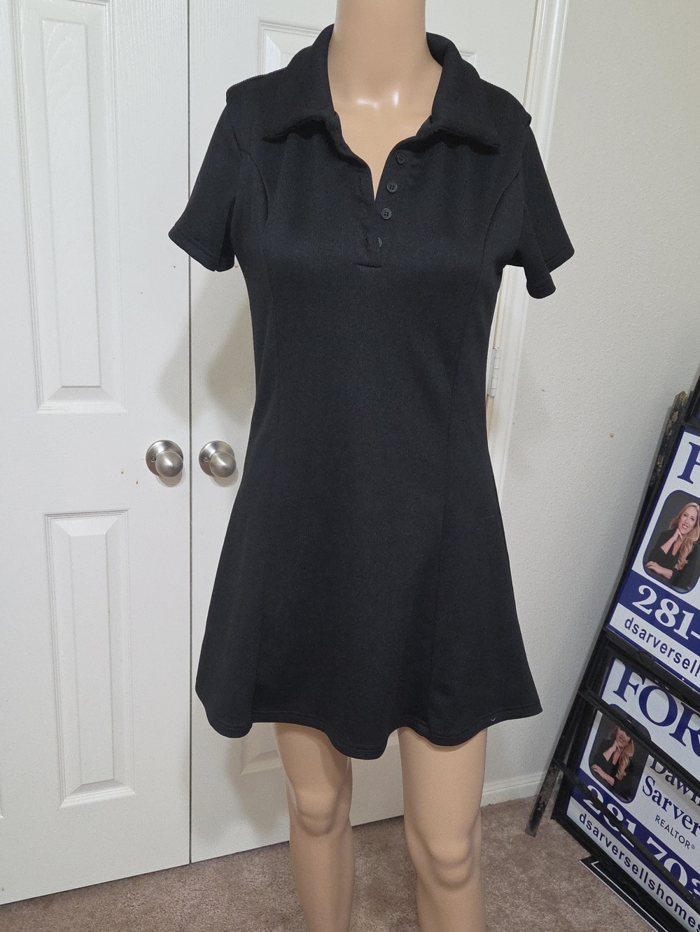 Dazy Ribbed Polo Dress Top - Women's Short Sleeve Collared Shirt Dress